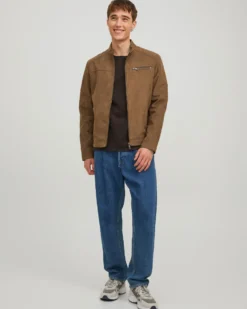 JACK&JONES - GIUBBINO BIKER SCAMOSCIATO COGNAC DA UOMO
