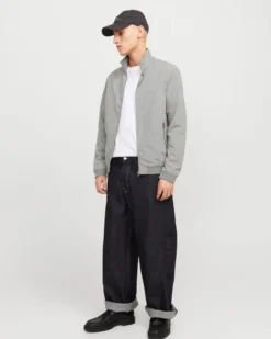 JACK & JONES - GIUBBINO BOMBER GRIGIO DA UOMO RUSH HARRINGTON
