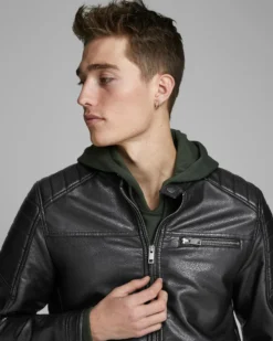 JACK&JONES - GIUBBINO UOMO IN ECOPELLE NERO