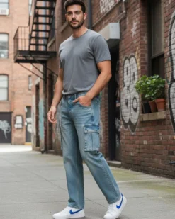 JACK&JONES - JEANS ALEX CARGO BLUE DENIM DA UOMO