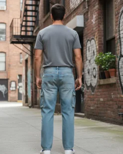 JACK&JONES - JEANS ALEX CARGO BLUE DENIM DA UOMO