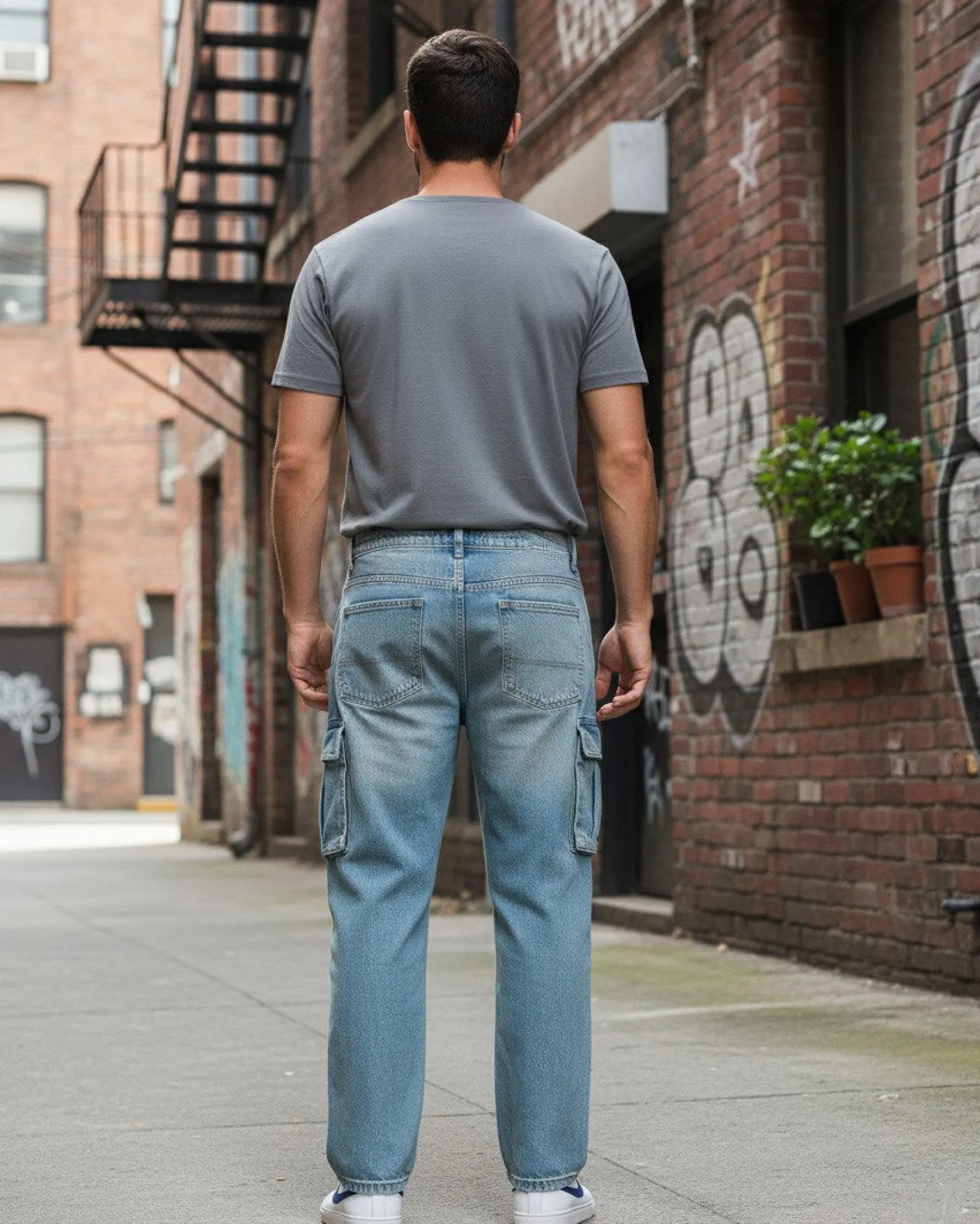 JACK&JONES - JEANS ALEX CARGO BLUE DENIM DA UOMO