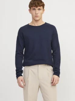 JACK & JONES - MAGLIA GIROCOLLO BLU A MANICA LUNGA