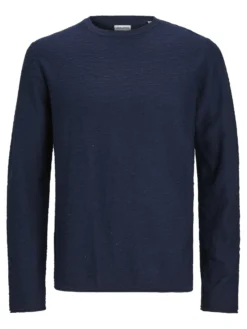JACK & JONES - MAGLIA GIROCOLLO BLU A MANICA LUNGA