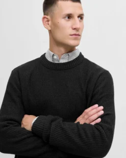 JACK&JONES - MAGLIONE GIROCOLLO NERO DA UOMO