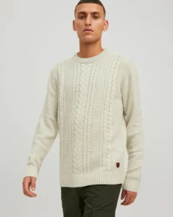 JACK&JONES - Maglione panna da uomo a girocollo