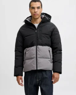 JACK & JONES - PIUMINO NERO DA UOMO IDROREPELLENTE CON CAPPUCCIO