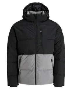 JACK & JONES - PIUMINO NERO DA UOMO IDROREPELLENTE CON CAPPUCCIO