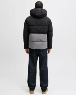JACK & JONES - PIUMINO NERO DA UOMO IDROREPELLENTE CON CAPPUCCIO