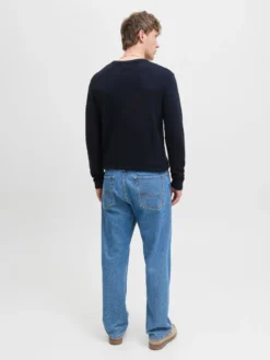 JACK&JONES - PULLOVER GIROCOLLO BLU SCURO DA UOMO A COSTINE ORIZZONTALI