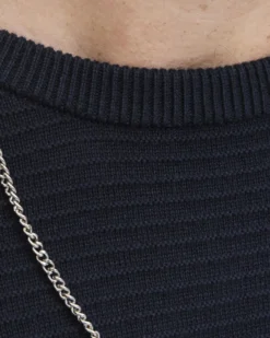 JACK&JONES - PULLOVER GIROCOLLO BLU SCURO DA UOMO A COSTINE ORIZZONTALI