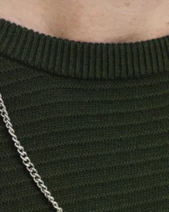 JACK&JONES - PULLOVER GIROCOLLO VERDE MILITARE DA UOMO A COSTINE ORIZZONTALI