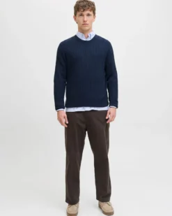 JACK&JONES - PULLOVER GIROCOLLO BLU DA UOMO CON CON TRECCINA