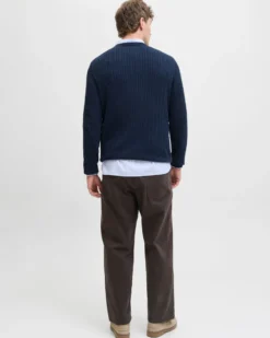 JACK&JONES - PULLOVER GIROCOLLO BLU DA UOMO CON CON TRECCINA