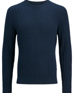 JACK&JONES - PULLOVER GIROCOLLO BLU DA UOMO CON CON TRECCINA