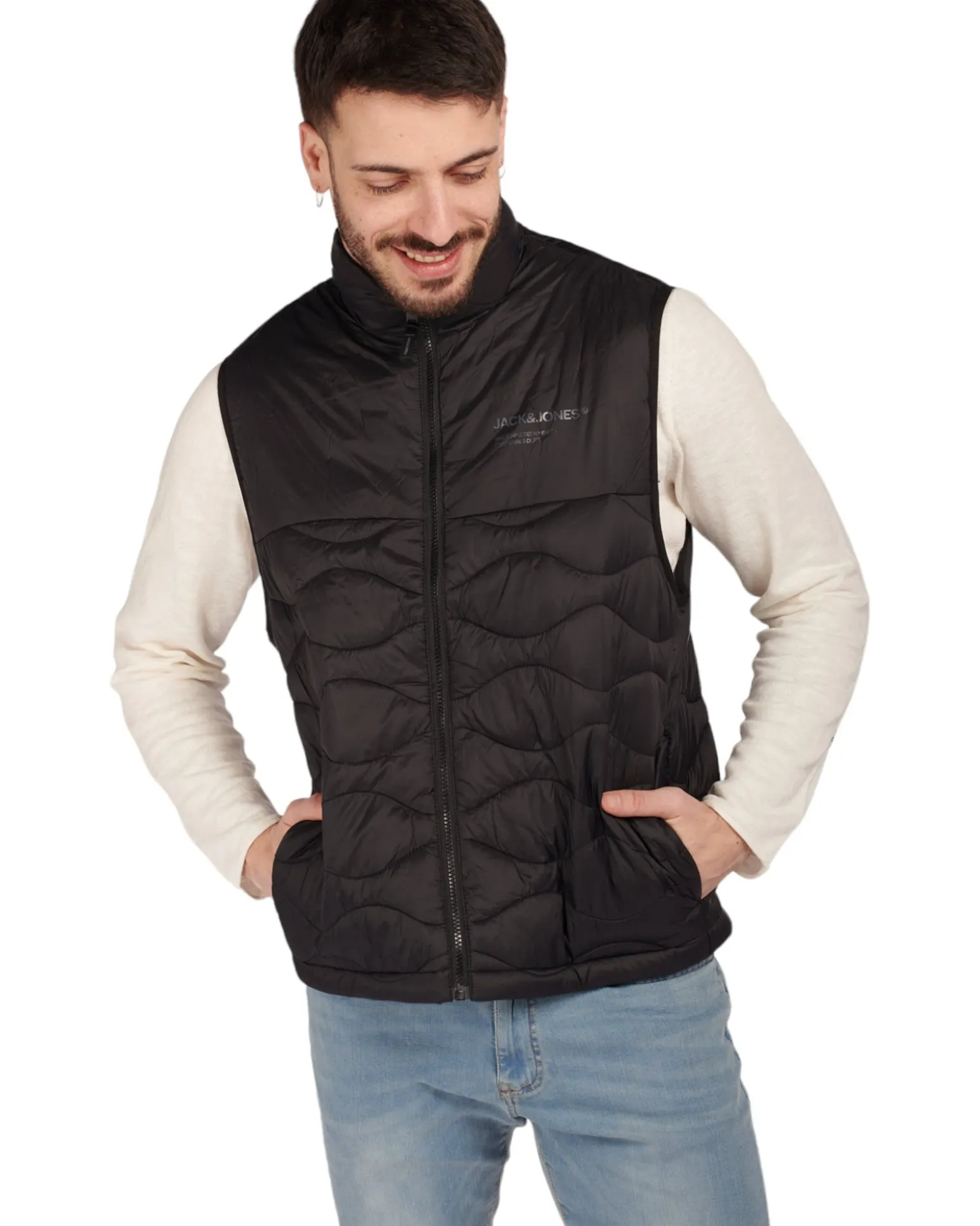 JACK & JONES - SMANICATO NERO DA UOMO RESISTENTE ALL'ACQUA