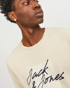 JACK&JONES  T-SHIRT BEIGE DA UOMO IN COTONE