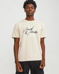 JACK&JONES  T-SHIRT BEIGE DA UOMO IN COTONE