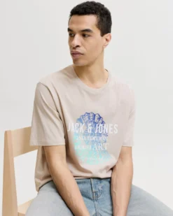 JACK&JONES - Tshirt manica corta gradient  beige con stampa