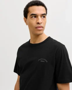 JACK&JONES - Tshirt manica corta college nera con logo