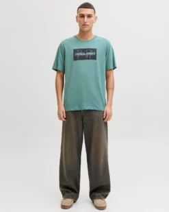 JACK & JONES - TSHIRT MANICA CORTA VERDE ACQUA DA UOMO