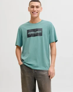 JACK & JONES - TSHIRT MANICA CORTA VERDE ACQUA DA UOMO