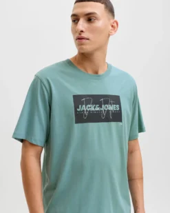 JACK & JONES - TSHIRT MANICA CORTA VERDE ACQUA DA UOMO