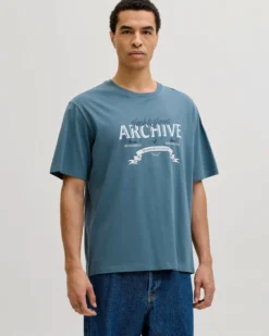 JACK & JONES - TSHIRT MANICA CORTA BLU POLVERE DA UOMO