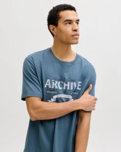 JACK & JONES - TSHIRT MANICA CORTA BLU POLVERE DA UOMO