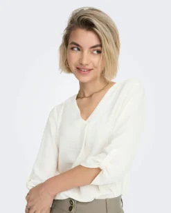 JACQUELINE de YONG - CAMICIA DONNA BIANCA CON SCOLLO A V