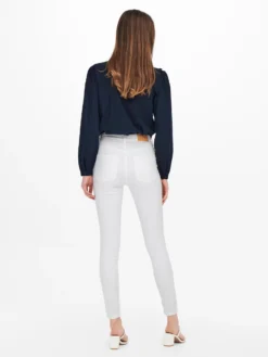 JACQUELINE de YONG - JEANS SKINNY STRETCH BIANCO VITA ALTA, LUNGHEZZA ALLA CAVIGLIA E 4 BOTTONI