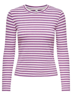 JACQUELINE de YONG - T-SHIRT MANICA LUNGA A RIGHE FUXIA E BIANCHE