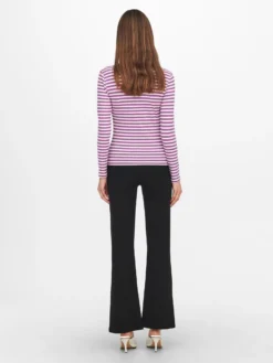 JACQUELINE de YONG - T-SHIRT MANICA LUNGA A RIGHE FUXIA E BIANCHE