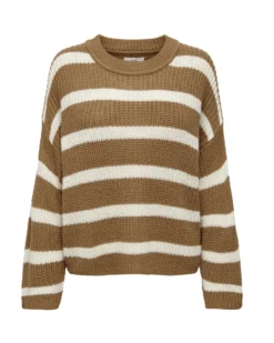 JACQUELINE - MAGLIA PULLOVER A RIGHE BEIGE E BIANCO