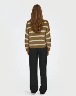 JACQUELINE - MAGLIA PULLOVER A RIGHE BEIGE E BIANCO