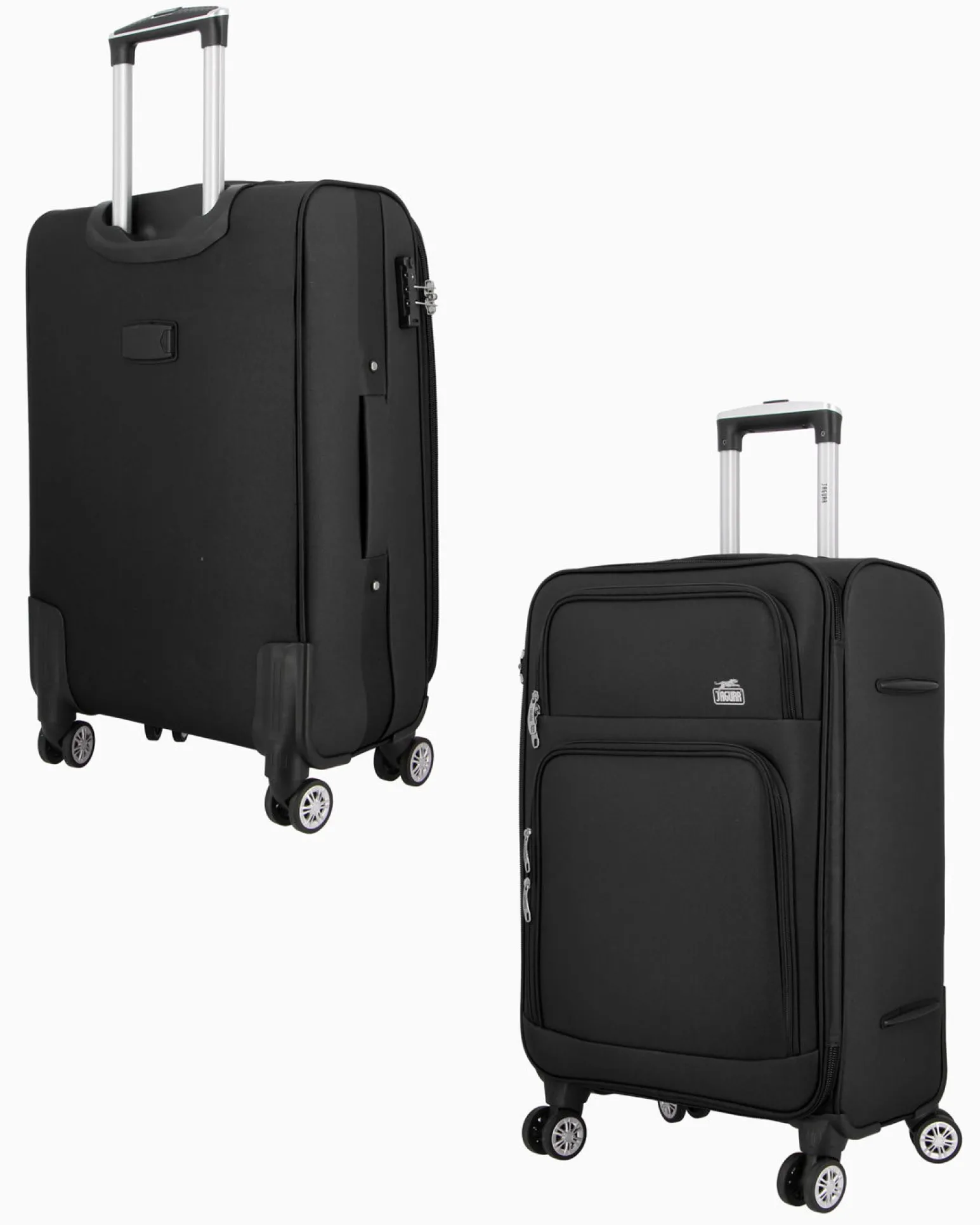 JAGUAR - TROLLEY NERO IN TESSUTO CON DOPPIA TASCA FRONTALE, COMBINAZIONE TSA E 4 RUOTE
