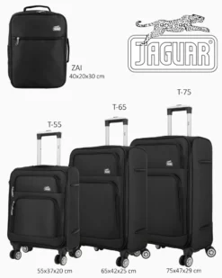 JAGUAR - TROLLEY NERO IN TESSUTO CON DOPPIA TASCA FRONTALE, COMBINAZIONE TSA E 4 RUOTE