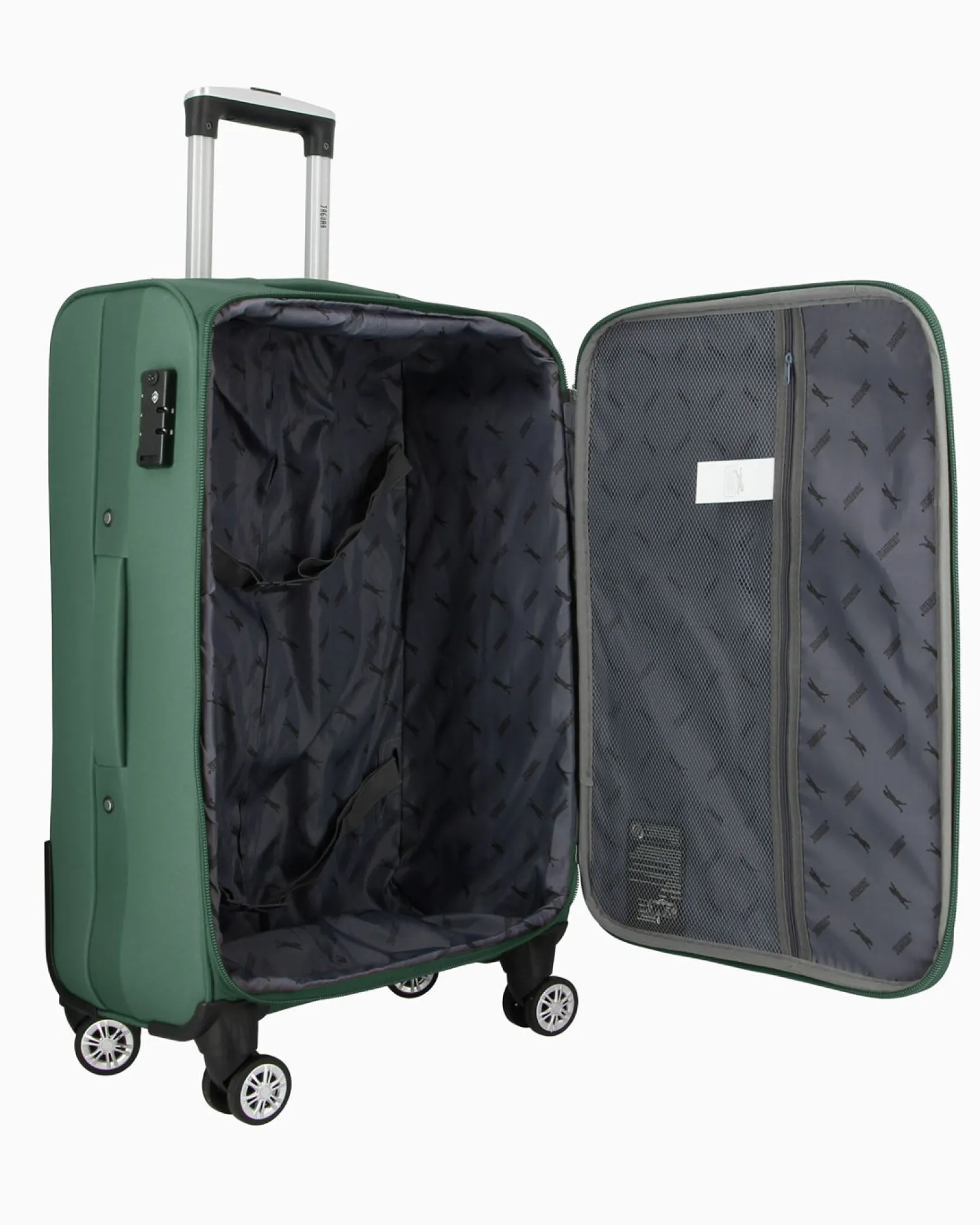 JAGUAR - TROLLEY VERDE IN TESSUTO CON DOPPIA TASCA FRONTALE, COMBINAZIONE TSA E 4 RUOTE