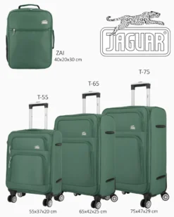 JAGUAR - TROLLEY VERDE IN TESSUTO CON DOPPIA TASCA FRONTALE, COMBINAZIONE TSA E 4 RUOTE