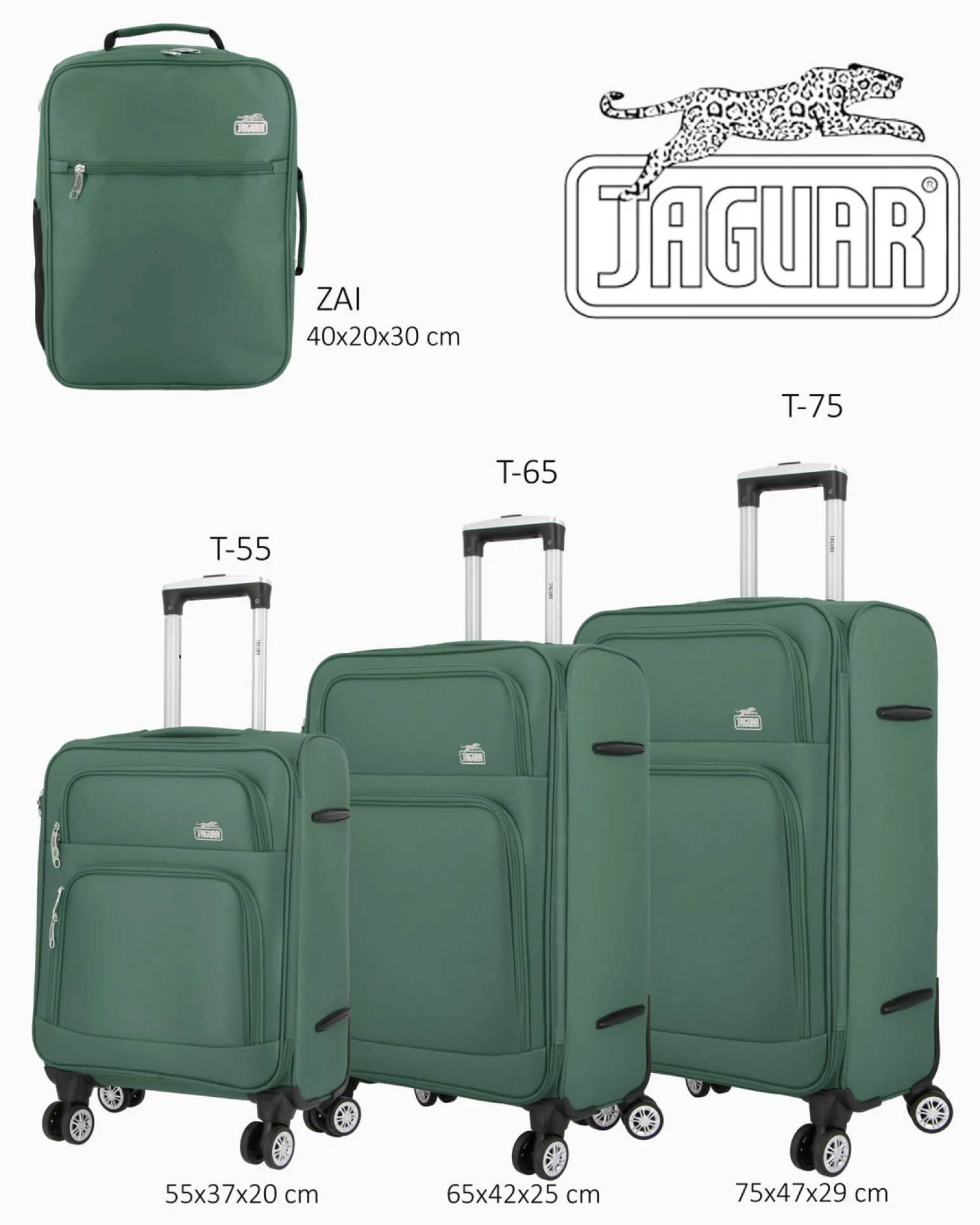 JAGUAR - TROLLEY VERDE IN TESSUTO CON DOPPIA TASCA FRONTALE, COMBINAZIONE TSA E 4 RUOTE