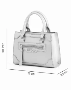 JUST GOLF - Borsa a mano argento con tasca frontale, tracolla removibile