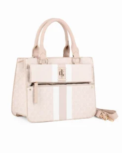 JUST GOLF - Borsa a mano cipria loggata con patta e tasca frontali, tracolla removibile