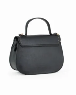 JUST GOLF - Borsa a mano nera con patta e dettaglio borchie oro, tracolla removibile