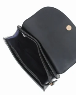 JUST GOLF - Borsa a mano nera con patta e dettaglio borchie oro, tracolla removibile
