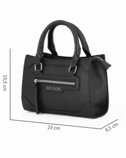 JUST GOLF - Borsa a mano nera con tasca frontale, tracolla removibile