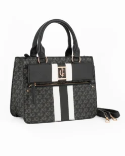 JUST GOLF - Borsa a mano nera loggata con patta e tasca frontali, tracolla removibile