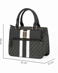 JUST GOLF - Borsa a mano nera loggata con patta e tasca frontali, tracolla removibile
