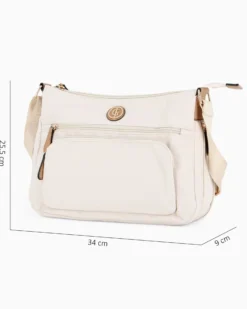 JUST GOLF - Borsa beige con doppia tasca frontale, manico regolabile e cerniera ad espansione