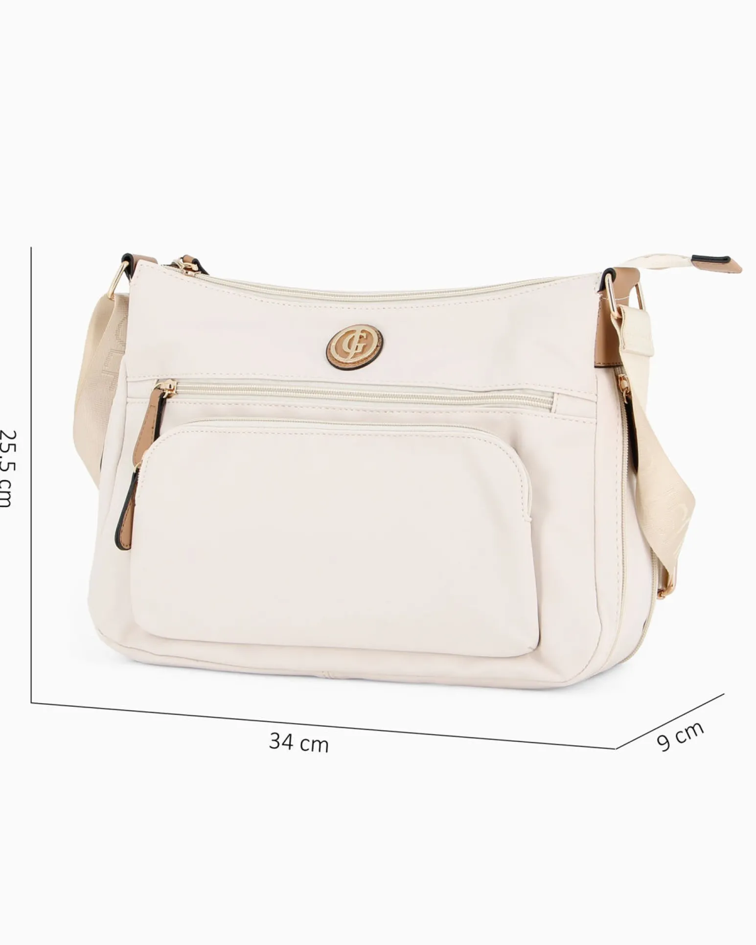 JUST GOLF - Borsa beige con doppia tasca frontale, manico regolabile e cerniera ad espansione