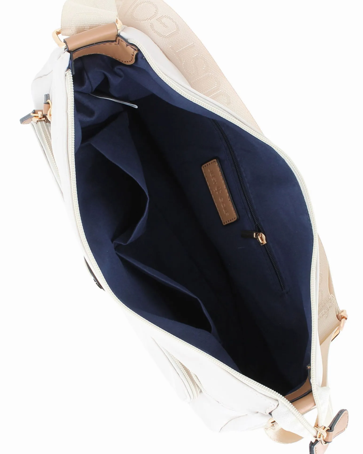 JUST GOLF - Borsa beige con doppia tasca frontale, manico regolabile e cerniera ad espansione